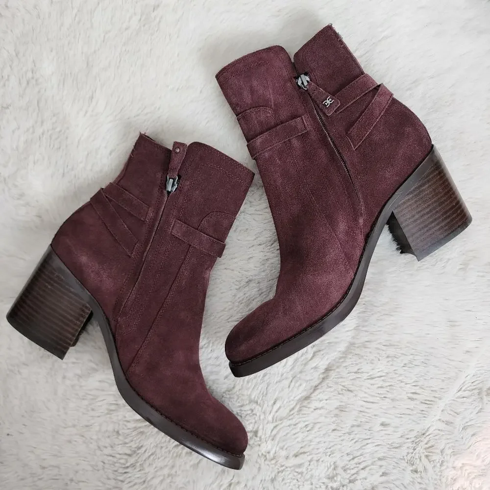 NEW Sam Edelman Simona Block Heel Burgundy Leather Ankle Bootie 8.5